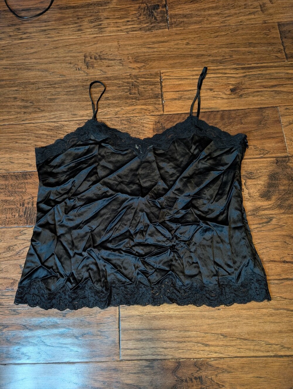 Mac & Jac 100% Silk Black Lace Trim Cami Y2K Style Size 12
